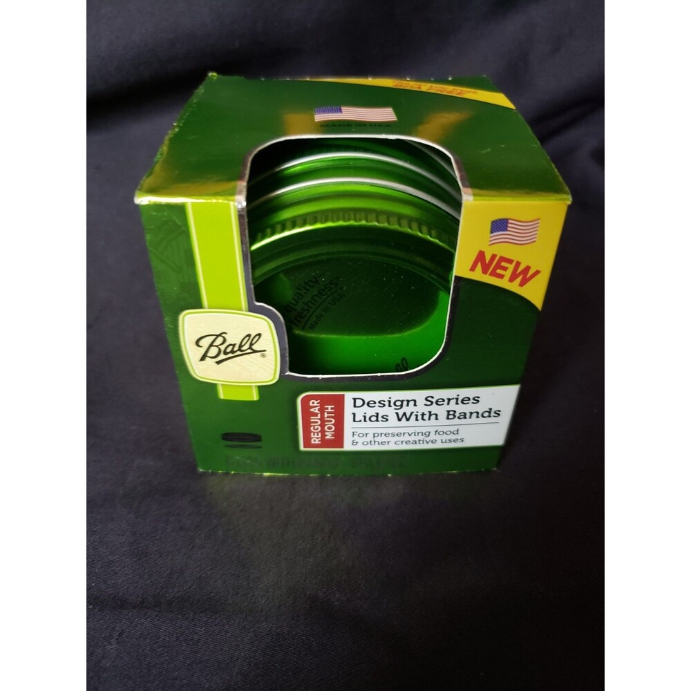 Green Ball Design Series 6 Lids With Bands Regular Mouth New Hard To Find